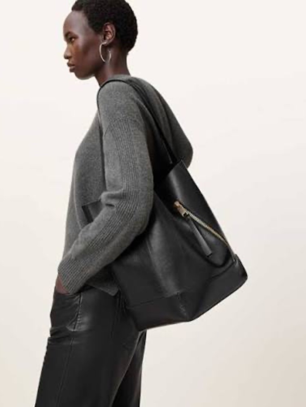 All Saints Alba Sheepskin Leather Structured Hobo Bag - Picture 2 of 11